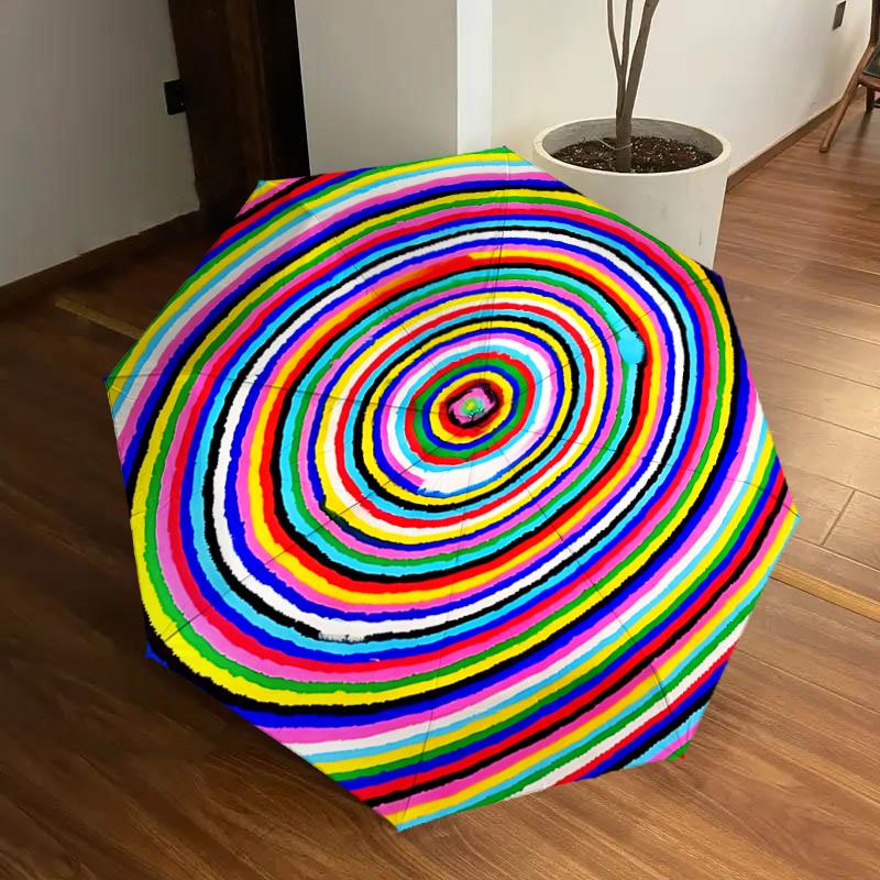 

Rainbow Spiral Pattern Automatic Opening/Closing Umbrella with Foldable Design, Outdoor Rain Gear for Fans, Travelers, Daily Use, Festive Gi