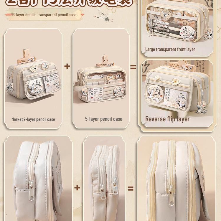 Perfect Gift: 13-Layer Chinese-Style Pencil Case 2025 for Girls - High-Quality Stationery Box for Elementary School