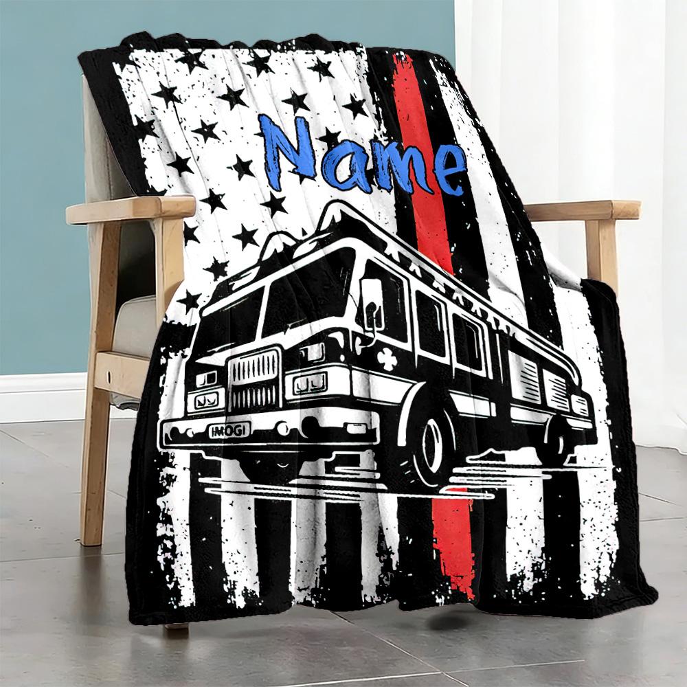Fire Truck55 Personalized Name Blanket Throw Personalized Blanket Soft Warm Cozy Versatile for Couch Sofa Seaside Bedding All-Season Use