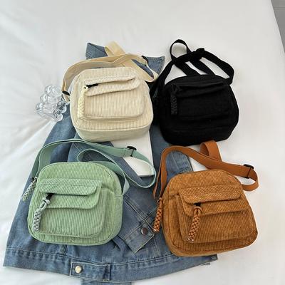 Stilvolle Damen Minimalistische Cord Umhängetasche Leichtgewicht Reißverschluss Mehrere Taschen Schultertasche für den täglichen Gebrauch Shopping