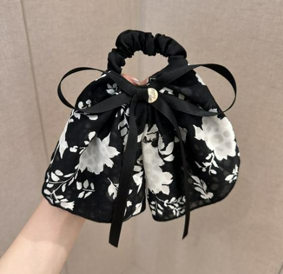 

Французская ретро черная резинка-скранчи с цветочным бантом для женщин - резинка для волос для низкого хвоста, бесплатная доставка для новичков