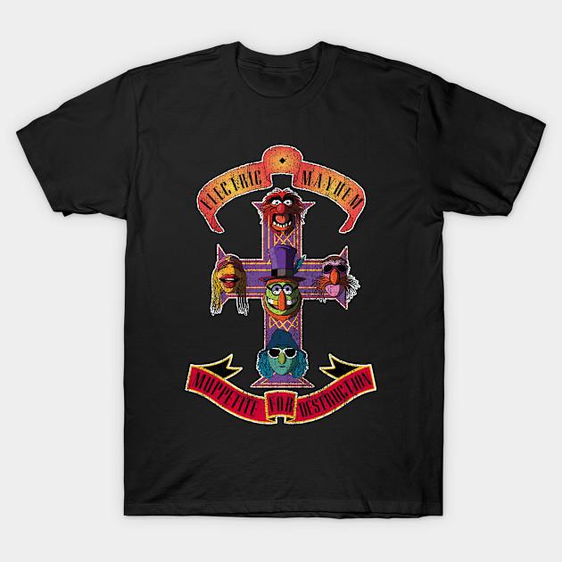 

Men Black Print T-shirt Muppet For Destruction Distressed No-Cut Transfer Paper Print Cotton Tshirt 2XL чёрный