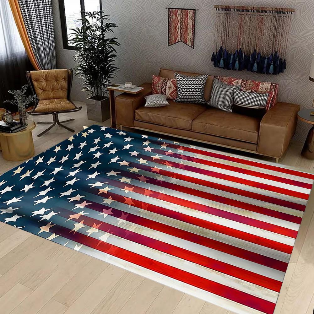 American Flag Pattern Area Rug for Living Room Bedroom Home Decor Patriotic USA Flag Design Non Slip Mat Modern Style Carpet