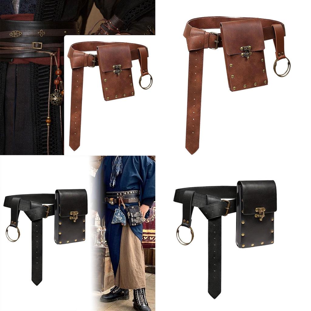 Belt Pouch Waist Bag Waistband Renaissance Accessories PU Leather Belt Phone Holder for Carnival Halloween Performance Festival