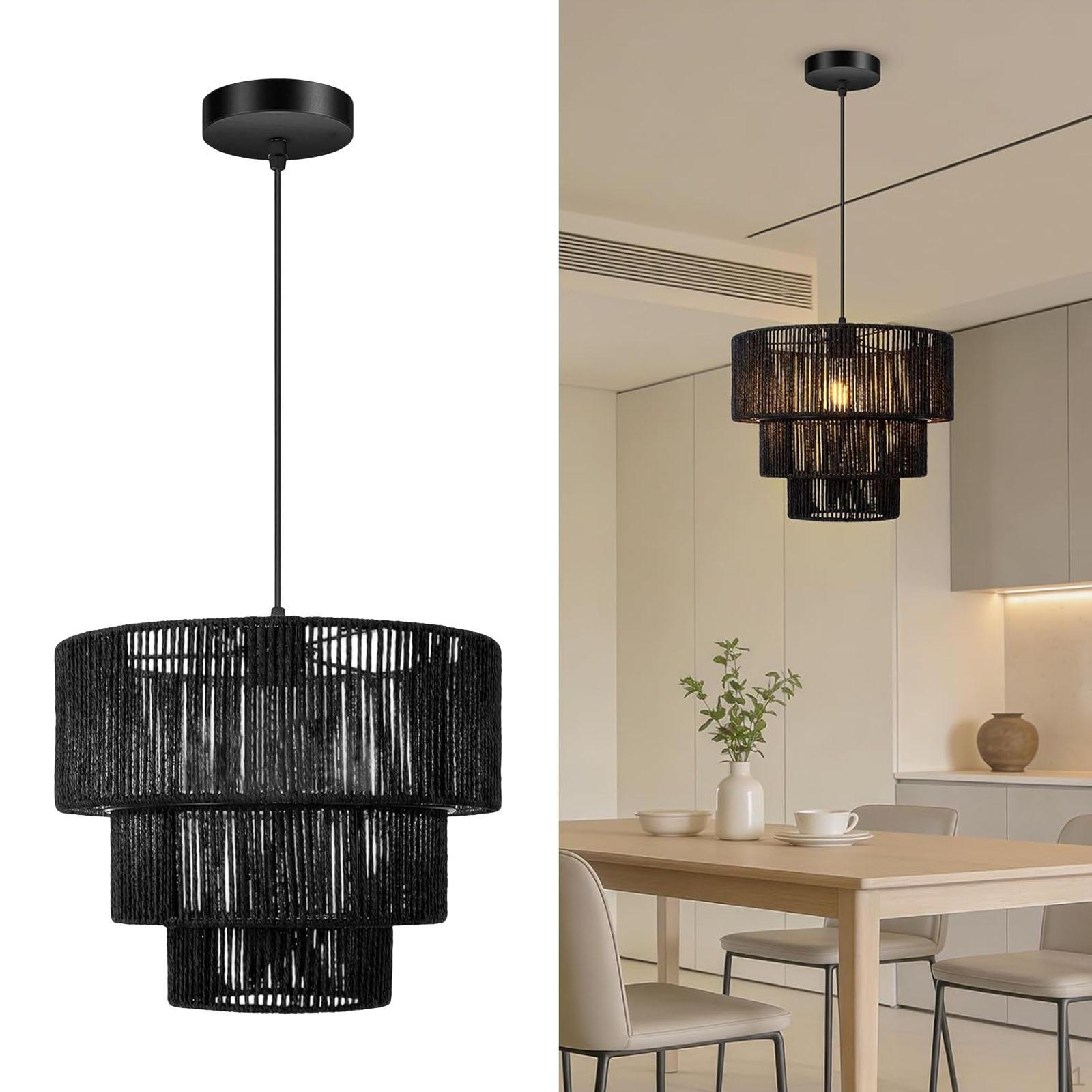 

Braided Rope Chandelier Lampshade, Hanging Light Fixture Cover, Pendant Shade чорний