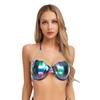 S-XXL Women‘s Glitter Mermaid Bikini Top: Halter Neck with Pearl Chains, Shell Shape & Light Padding for Beach Party