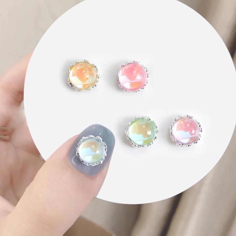 

10x10mm Nail Round Aurora Stones 10Pcs Colorful Nail Art Decoration Stickers Multi-Colors Alloy Nail Gems Diamond 3D Supplies