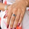Vintage Natural London Blue Topaz Ring, Round Cut Blue Gemstone, London Blue Topaz Sterling Silver Finished with Rhodium, Topaz Halo Ring