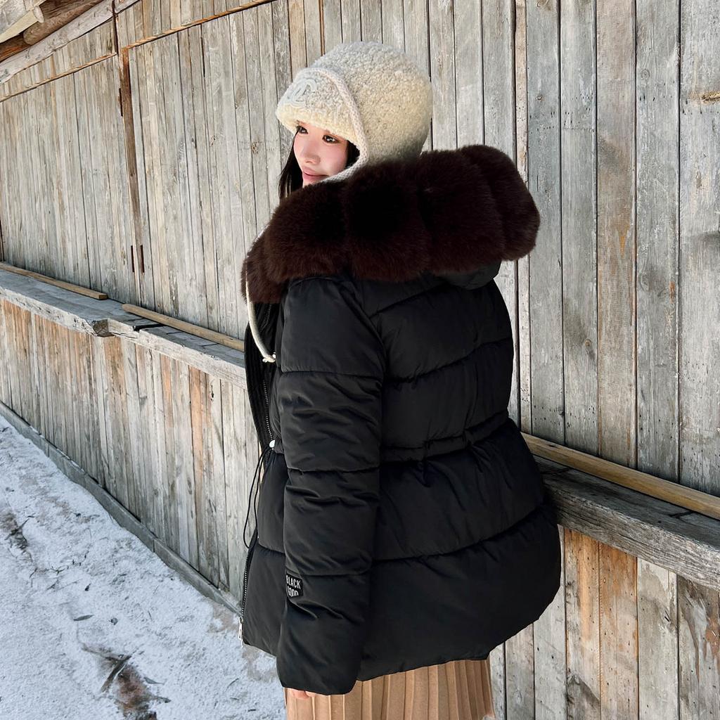 European and American loose waist and thin big fur collar cotton clothes women's high-end warm jacket winter thickened temperament cotton-padded clo