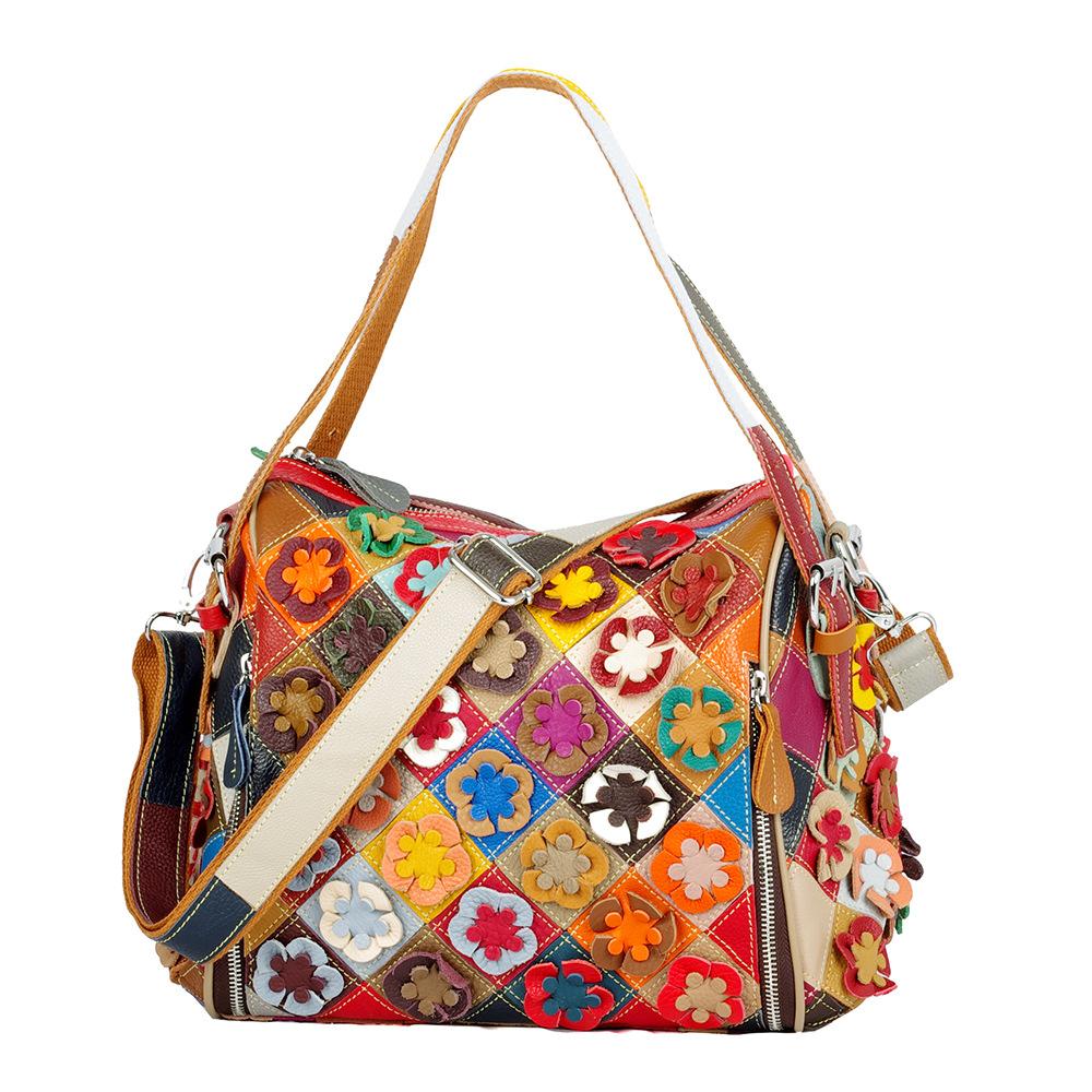 First Layer Cowhide Leather Bag Women'S Bag, Handmade Contrasting Color Women'S Handbag Messenger Bag