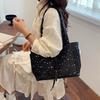 Light Blue Tote Bag With Glitter Star Pattern Bow Decor Multi Pockets For School Shopping Daily Outings Travel