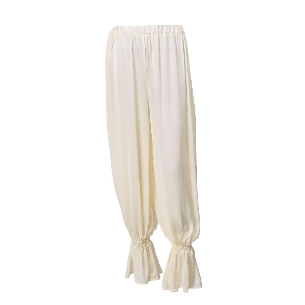 White Wide Leg Pants with Pleated Detail and Ruffle Hem