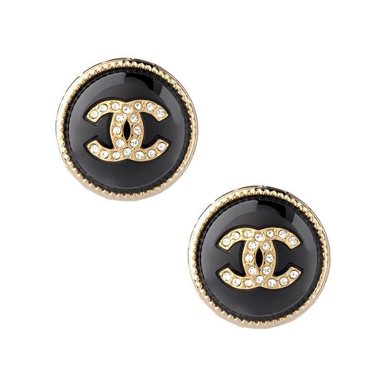 

CHANEL 22C early spring double c resin with diamonds classic metal earrings women s black чорний