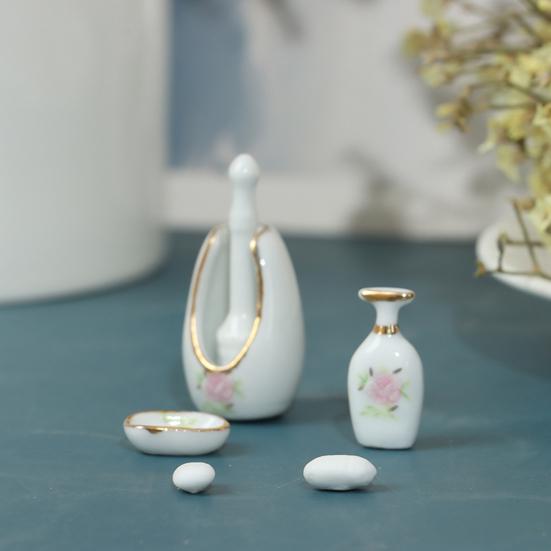 

1/12 миниатюрные аксессуары для кукольного домика, изысканные керамические розы, реалистичная тонкая работа, набор для ванной комнаты, орнамент сцены