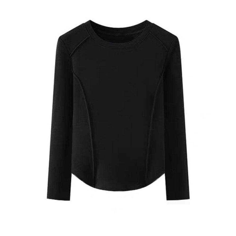 

Inregular Long Sleeve T-shirt Round Neck Y2k Crop Tops Simple Slim Fit Pullover Streetwear XXL чёрный