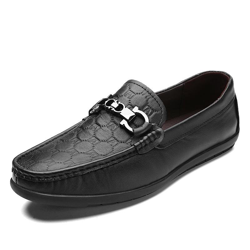 2025 New First-layer Cowhide Large-size Doudou Shoes, Black Soft-soled Dad Men's Trendy Casual Shoes, Comfortable Driving Shoes for Men