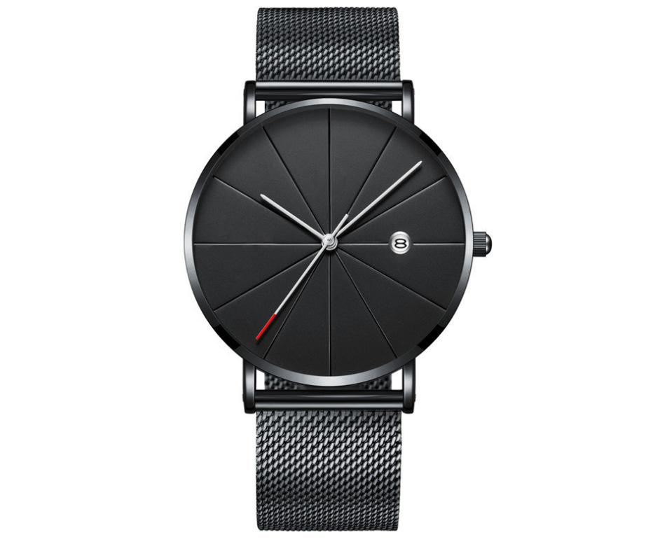 Men'S Large Surface Hands Simple Rice Line Date Mesh Strap Watch Creative Quartz Stainless Steel Watch