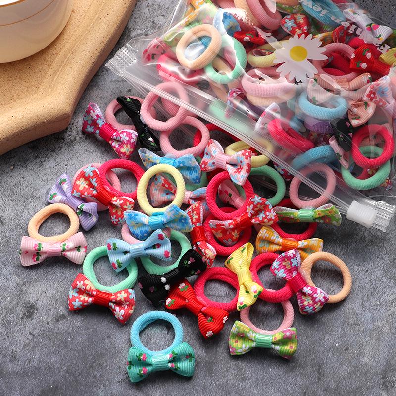 Colorful Pom-Pom Bow Hair Tie for Kids - Candy Color Towel Ring Rubber Band