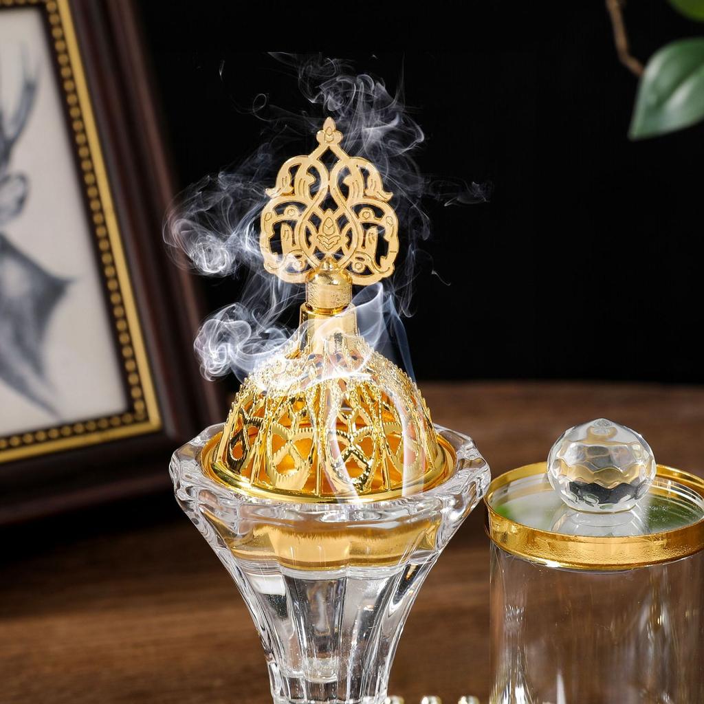 Middle East living room incenseburner ornament incense burner set gold crystal glass incense burner rotating tray incense burner