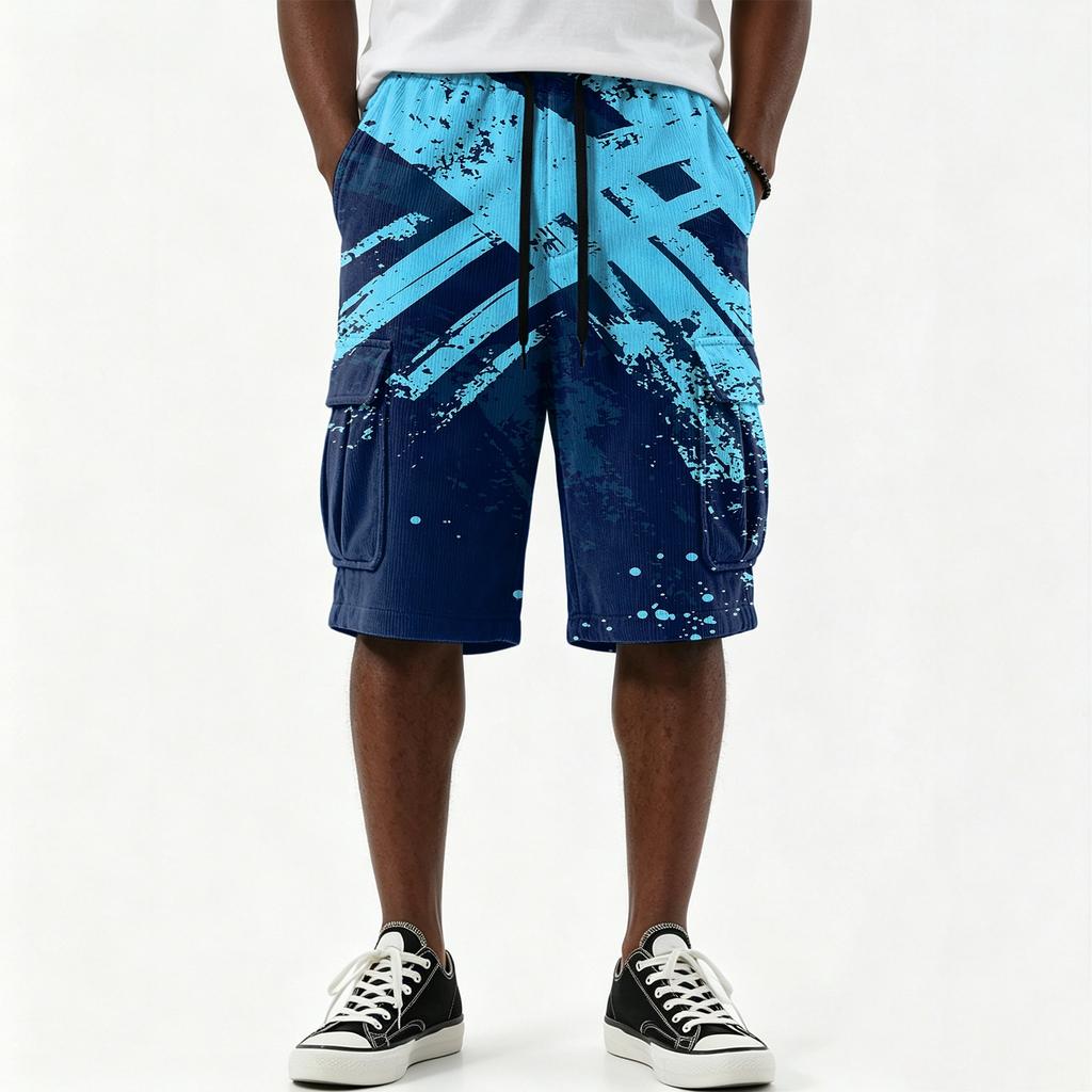 Pantalones Cortos Cargo Casuales para Hombre con Estampado Degradado, Cordón, Múltiples Bolsillos, Longitud hasta la Rodilla, Parte Inferior Ligera para Verano