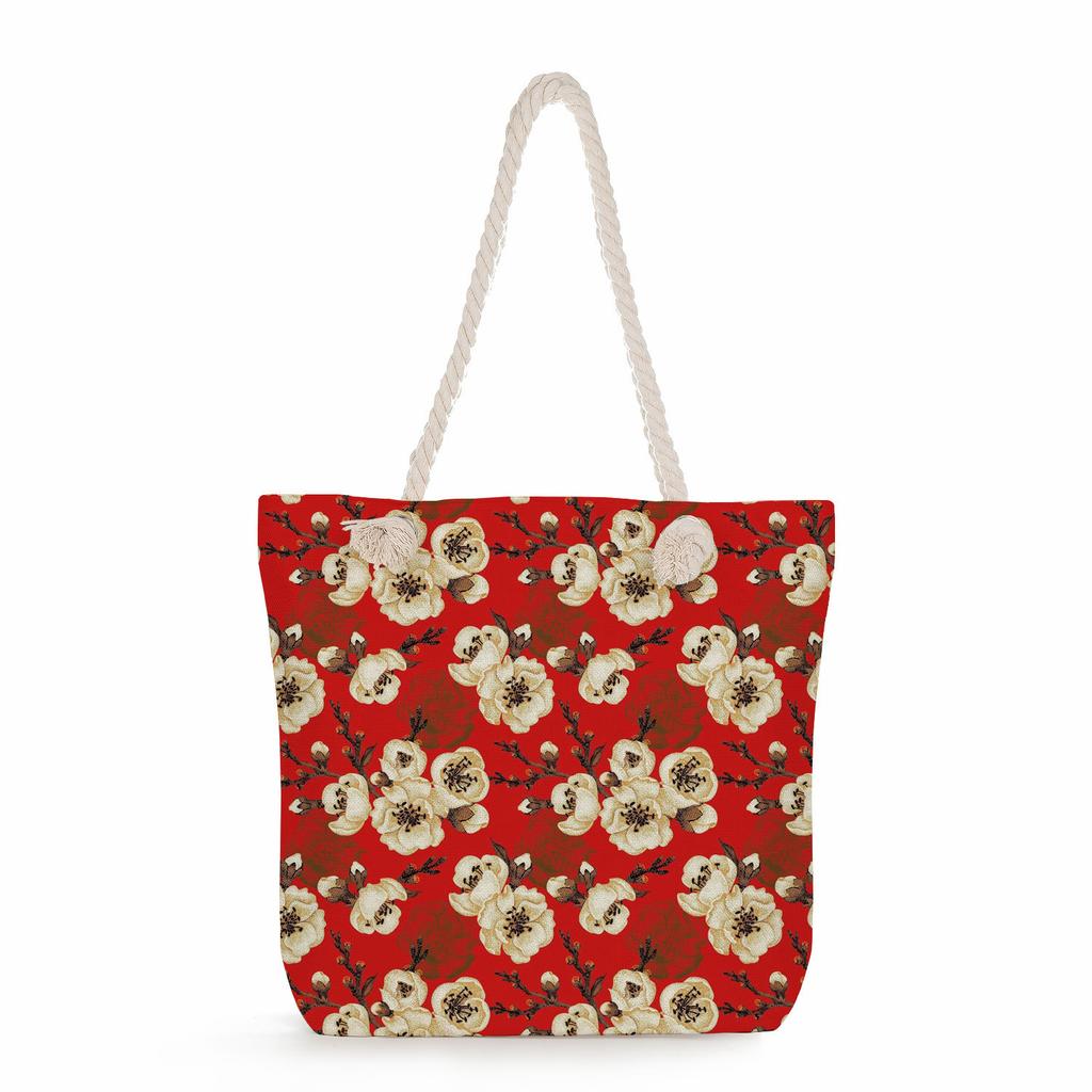 Flowers Print Thick Rope Single-shoulder Beach Bag 7220