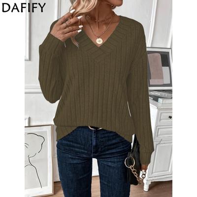 Women's Fashion Casual Spring Autumn Solid Color Print Long Sleeve V-Neck Blouses & Shirts