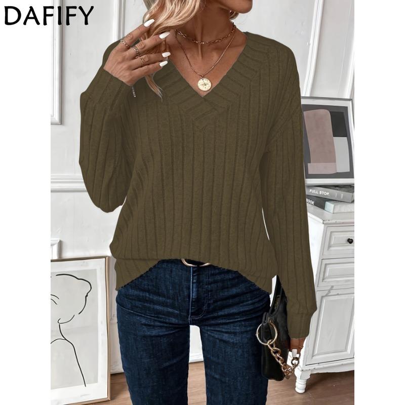 DAFIFY Damenmode, lässig, Frühling und Herbst, einfarbig, langärmelig, V-Ausschnitt, Blusen und Hemden