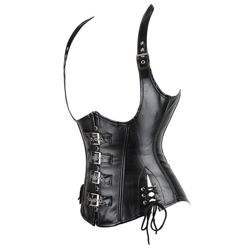 Dámský Rock Steampunk Korzet z Umělé Kůže Stahovák Pasu Šála Set