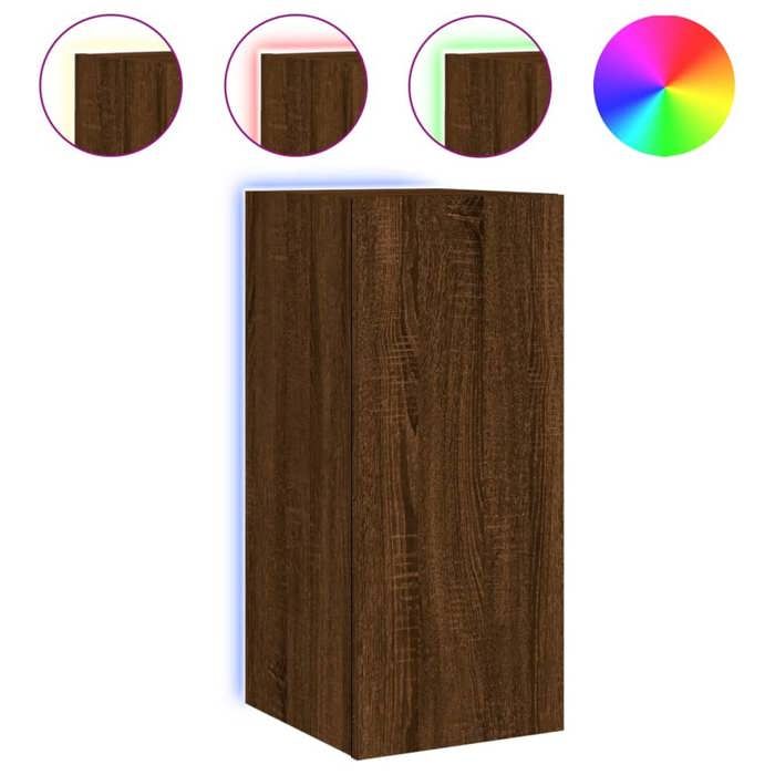 VidaXL Meuble TV Mural avec Lumières LED, Armoire de Télévision Suspendue, Meuble Télé Flottant, Moderne, Chêne Marron Bois 837244
