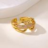 Zircon Chain Cross Rings For Women Vintage Gold Color Stainless Steel Geometric Open Ring Fashion Wedding Aesthetic Jewelry Gift