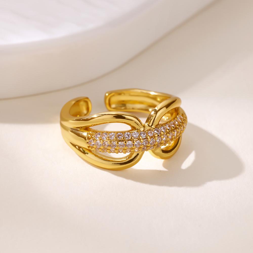 Zircon Chain Cross Rings For Women Vintage Gold Color Stainless Steel Geometric Open Ring Fashion Wedding Aesthetic Jewelry Gift