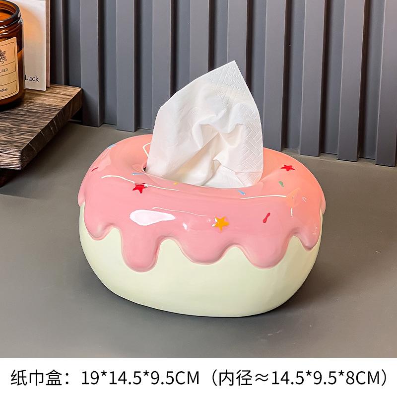Doughnut Tissue Box Ceramic Napkin Box Desktop Paper Box Decoration Ornaments Tissues Holder Tissue Storage Boxes Crafts Gifts розовый
