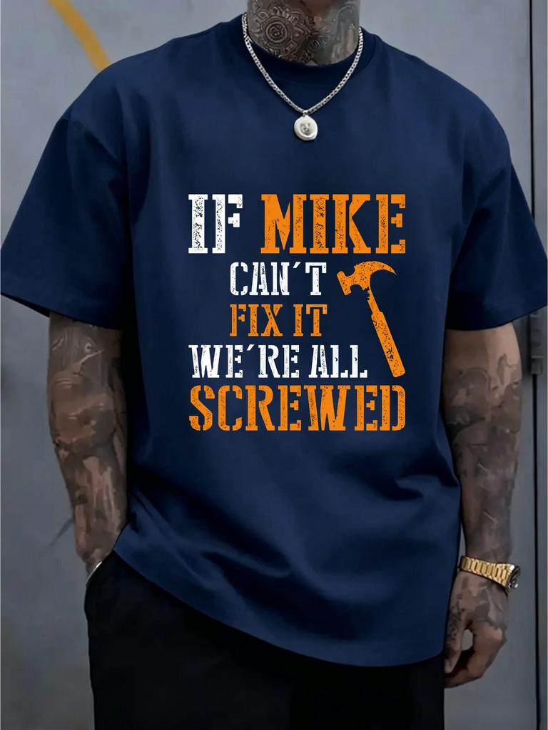 Vintage Mike Quote Hammer Text Print Unisexs Short Sleeve Tee Crew Neck Humor RepairUnisex Slogan Casual Outdoor Daily Comfort Top