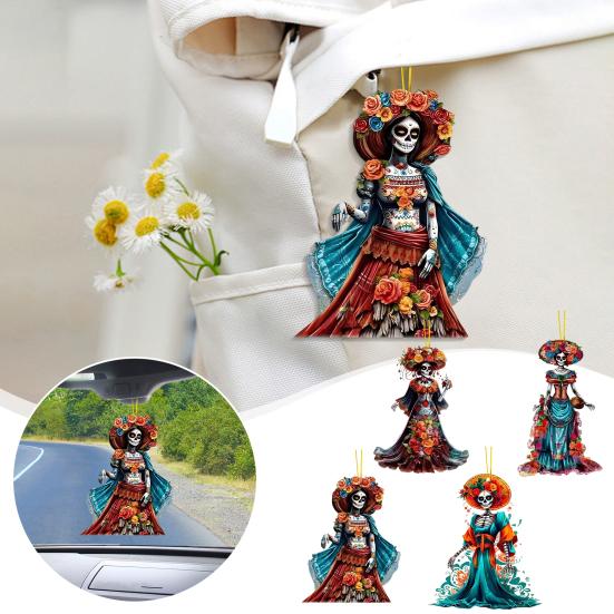 Halloween Car Pendant Skeleton Bride Rearview Mirror Ornament Car Interior Decor Gothic Style Auto Accessories