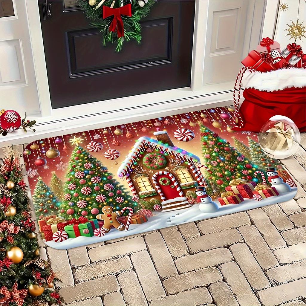 1Pcs Anti Fatigue Kitchen Rugs, Gingerbread House Print Waterproof Non-Slip Thick Cushioned Kitchen Mat Heavy Duty Comfort Standing Mat for Kitchen