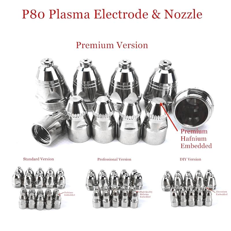 Durable 20pcs Premium P80 Plasma Cutting Torch Consumable Cutting 60A 80A 100A P80 CNC Plasma Torch Tip Electrode Nozzle