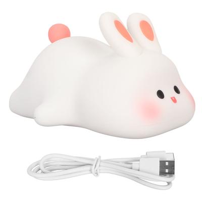 Luz Noturna Coelho Kawaii Luz Noturna de Silicone Macio Lâmpada de Cabeceira Portátil Recarregável por USB para Bebê