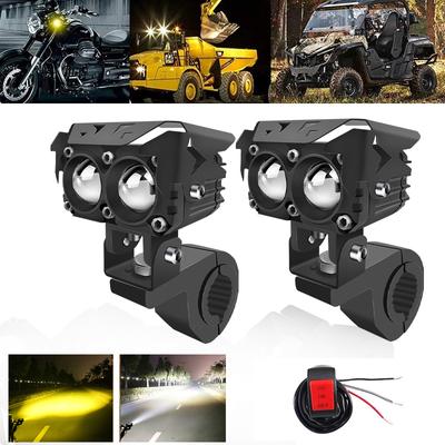 Motosiklet LED Lens Spot Işığı Çift Lensler Yardımcı Far OffRoad ATV Sis Lambası Beyaz Sarı Yüksek/Kısa Işın Mini Sürüş Işığı