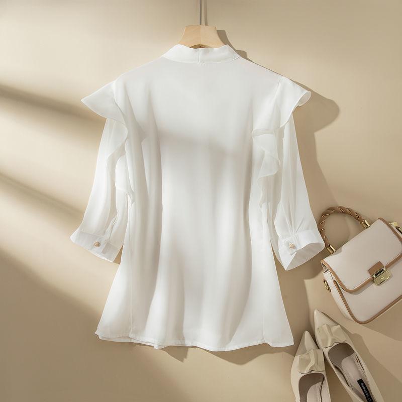 WTEMPO Brand Niche Chic Chiffon Blouse Thin Bow Temperament Hundred with Seven-point Sleeve Thin Shirt Fashion Casual Hundred with Outside Wear Tops
