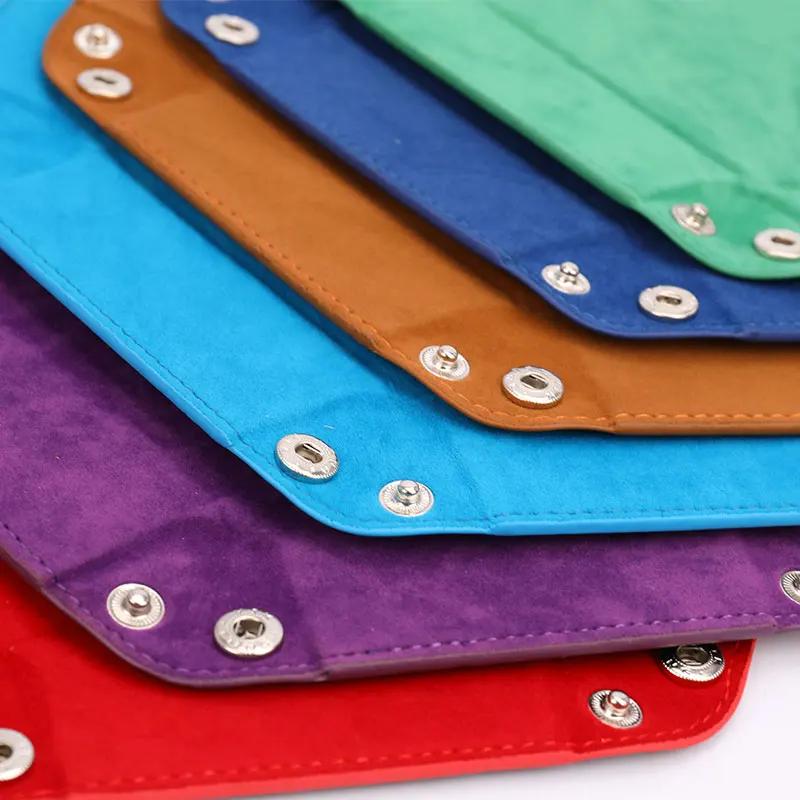 High Quality Foldable Dice Tray Box PU Leather Folding Hexagon Coin Square Tray Dice Game