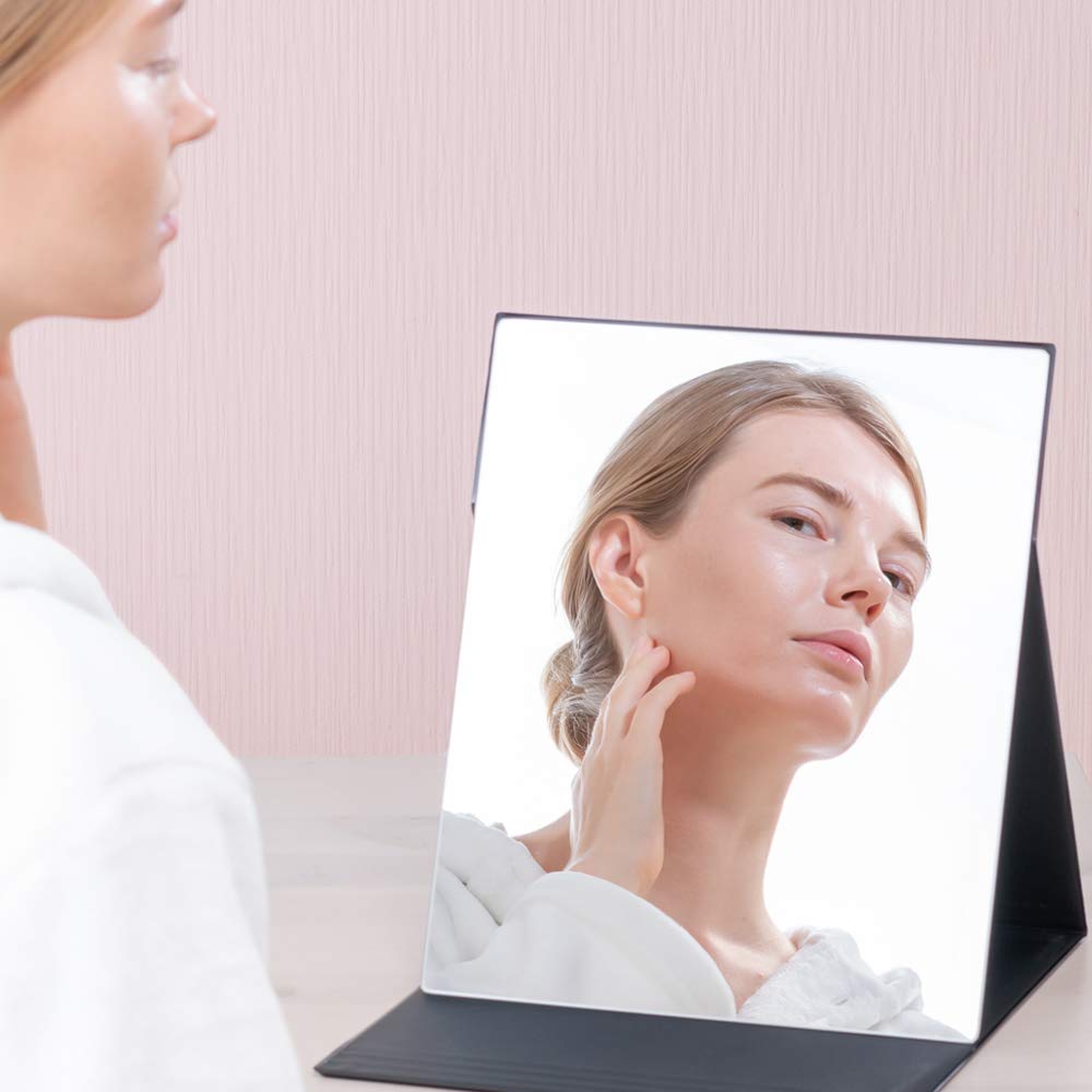 Napure Folding Mirror LL Black, Foldable, Compact, Slim, Tabletop Makeup Mirror, Reflects Natural Skin Tones, Made In Japan