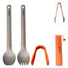 3 In1 Titanium Ultralight Cutlery Set, Long Handle Spoon and Spork, Camping Tong, Travel Utensils