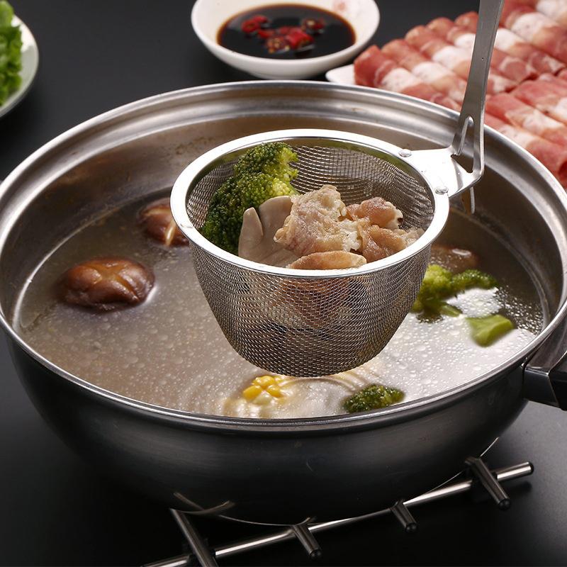 Stainless Steel Pot Colander Noodle Deep Drainer Frying Basket Sink Strainer With Wood Handle For French Cooking Spoon