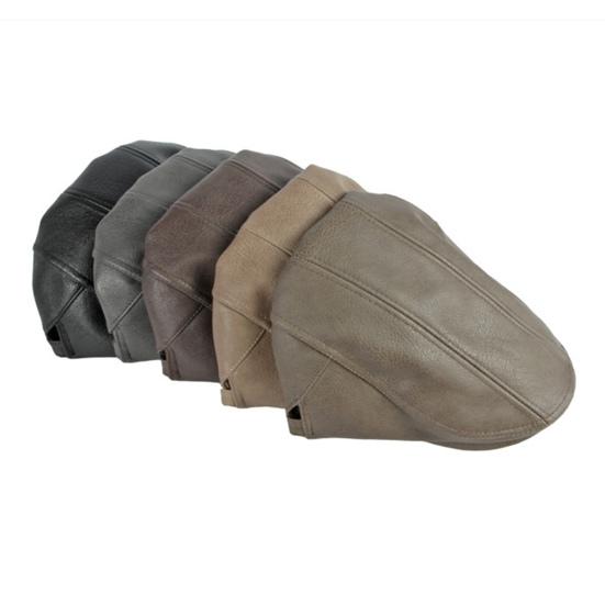 Men Advanced Hat Retro Faux Leather Retro British Style Solid Color Firm Stitching Windproof Thicken Warm Beret Newsboy Cap