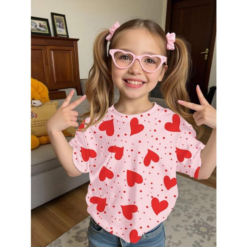 Kids T-shirt 3d Print Summer Round Neck Short Sleeved T-shirt for Girls, Love Christmas Printed Top T-shirt