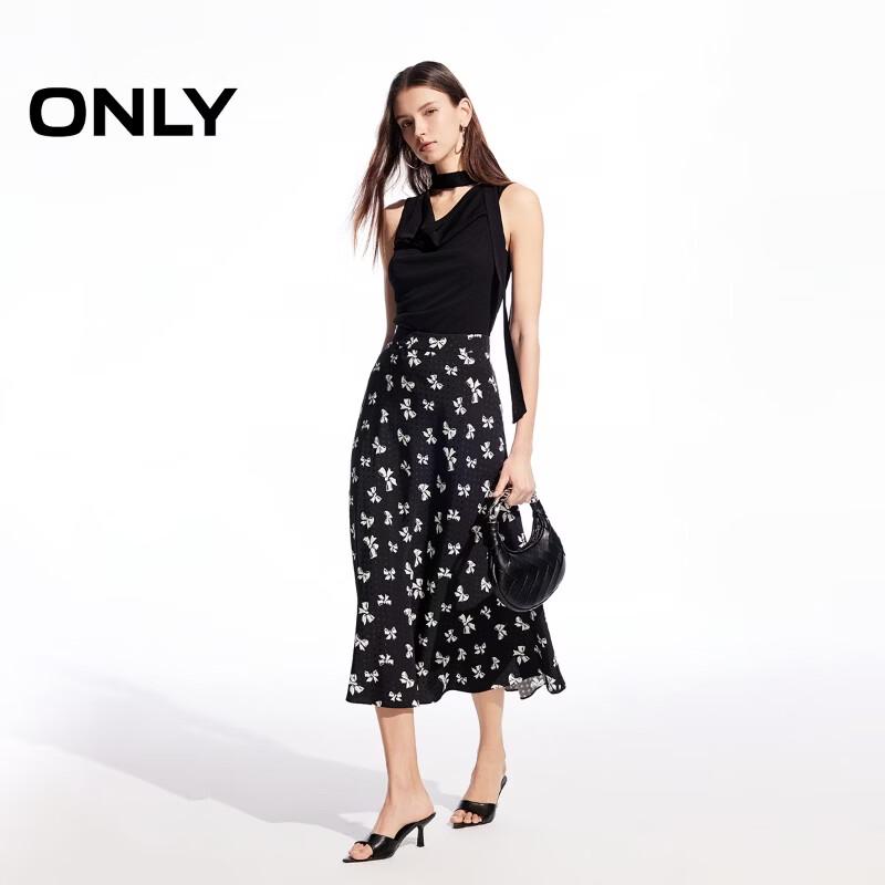 Only 2026 Spring Bow Print A-Line Midi Skirt