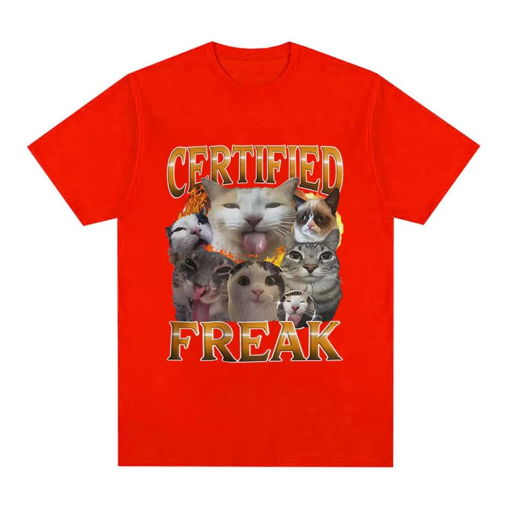 Funny Certified Freak Cat Meme TShirt Men Women Cute Humor Style Short Sleeve T Shirt Fashion High Quality Male Cotton Tshirts