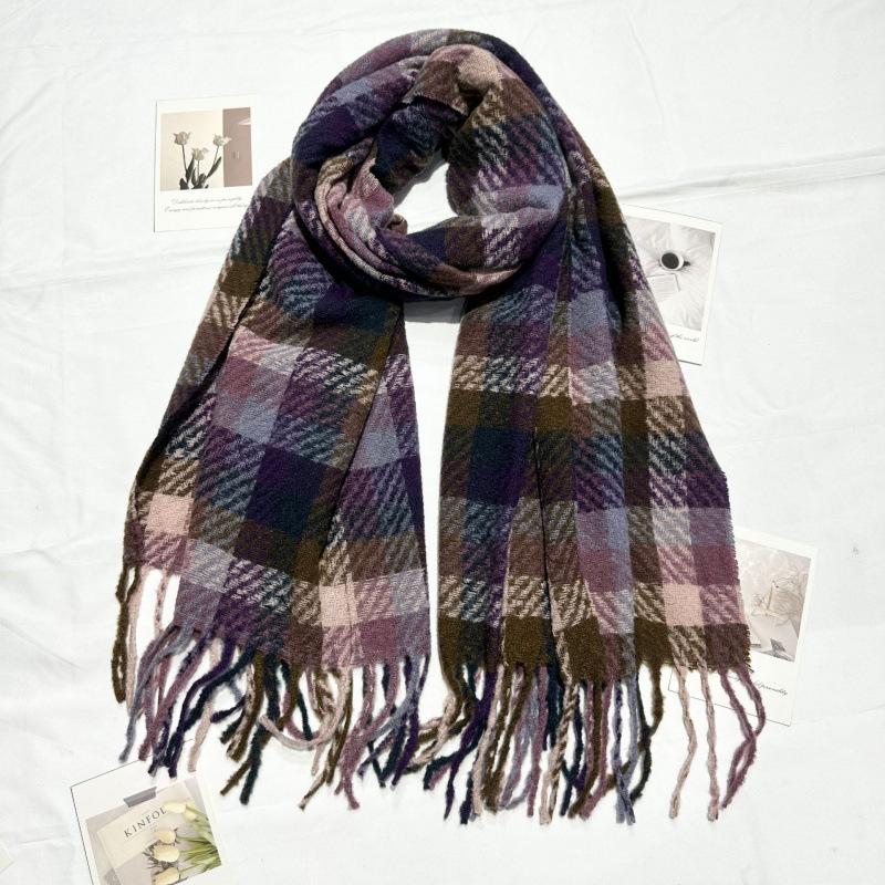 

Rainbow Candy Multi Color Plaid Imitation Cashmere Scarf for Women Winter New Warm and Thickened Student Shawl and Scarf