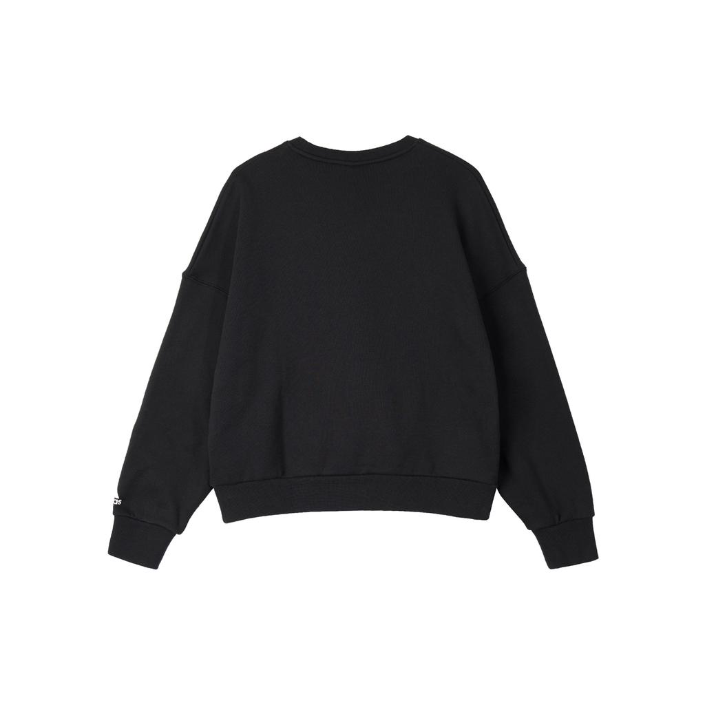 Adidas Large Logo Print Pullover Crew Neck Sweatshirt Women Tops Black HM9378