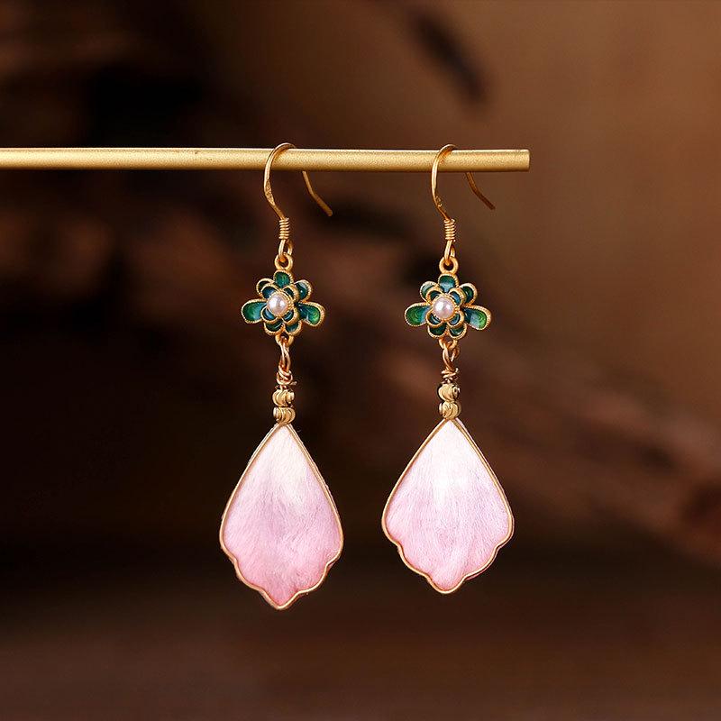 

925 Sterling Silver Chinese Velvet Flower Filigree Stud Earrings for Girls - Qipao Hanfu Ear Hooks Electroplated Gold